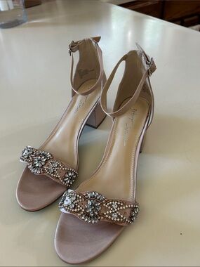 Betsey Johnson Beaded Ankle-Strap Women's Sandals in Blush size 9 1/2 wedge heel